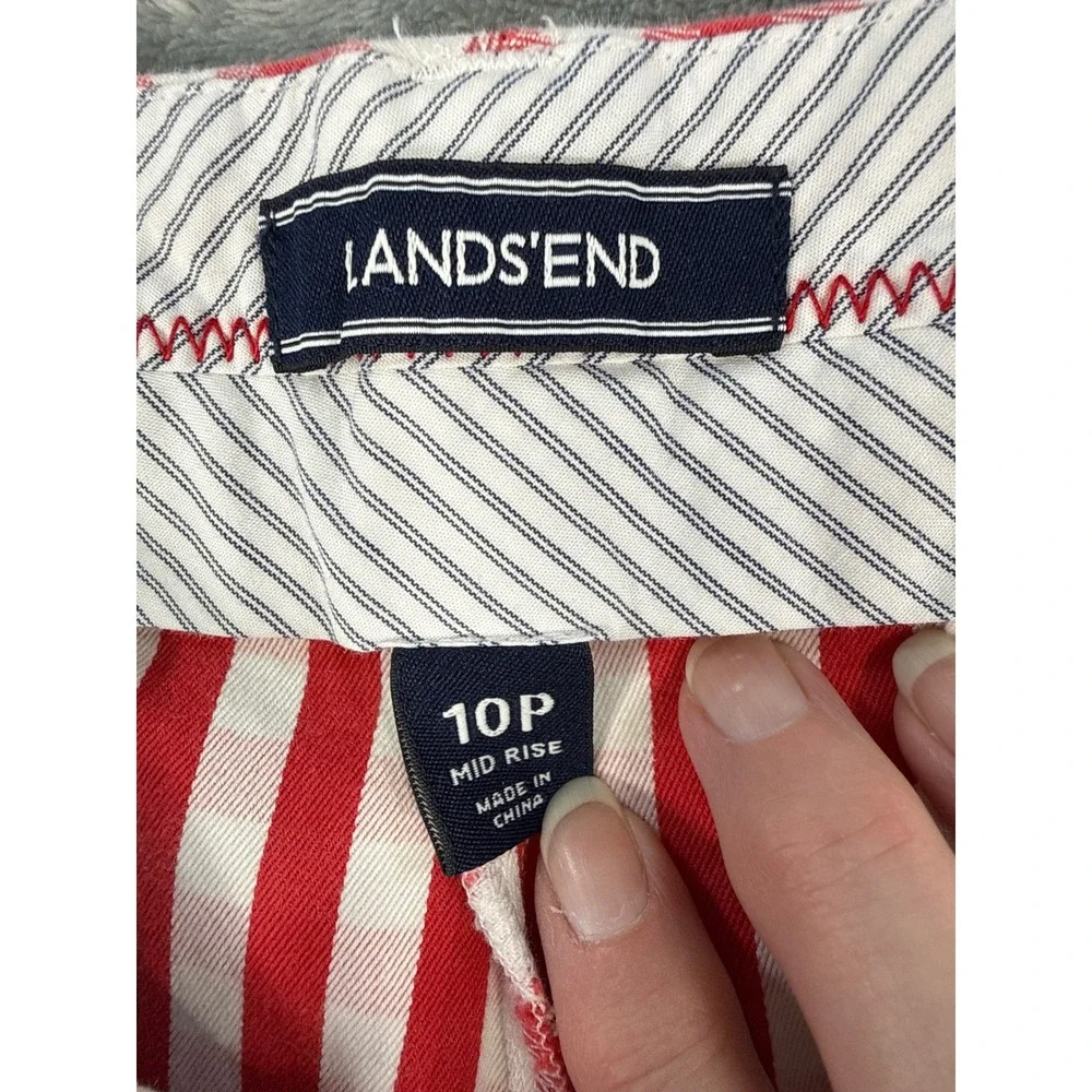 Lands End Red White Gingham‎ Shorts 10P Mid Rise Stretch 10